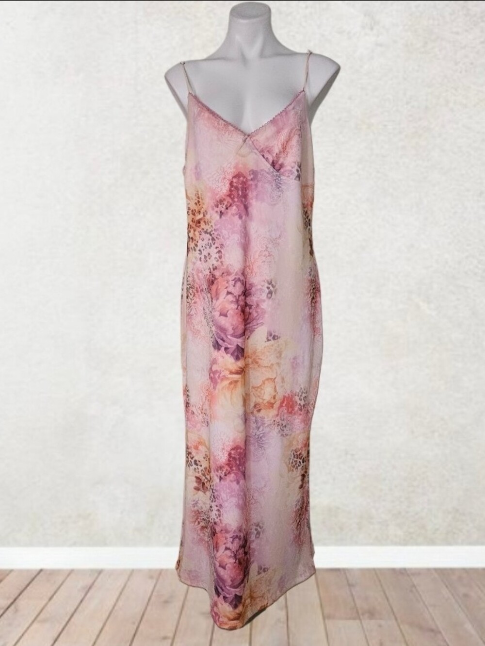 Floral Pink Maxi Slip Dress with Spaghetti Straps